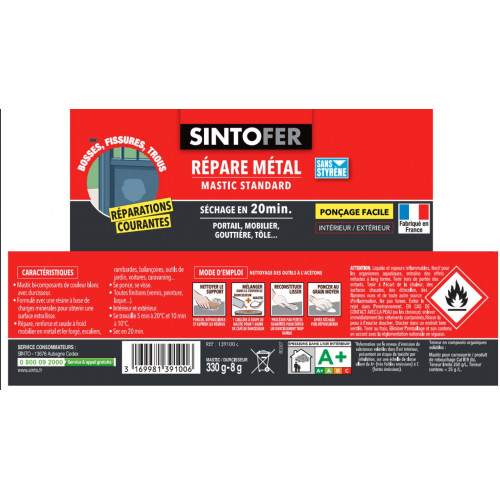 Mastic et durcisseur Sinto fer SINTO, 330 g - SINTO