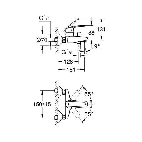 Mitigeur mécanique de baignoire chromé, GROHE Start v2 - GROHE