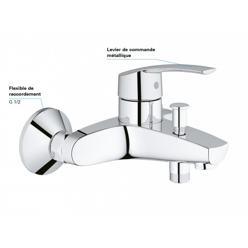 Mitigeur mécanique de baignoire chromé, GROHE Start v2 - GROHE