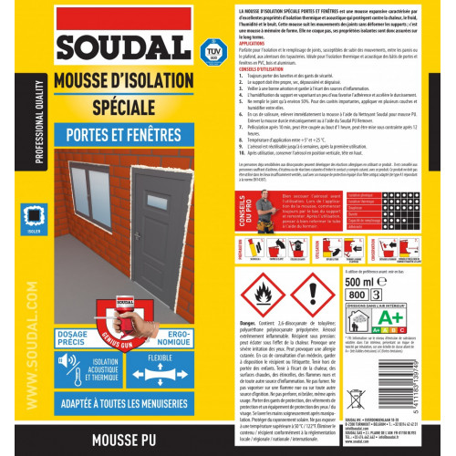 Mousse expansive universelle (tout support) SOUDAL, 500 ml - SOUDAL