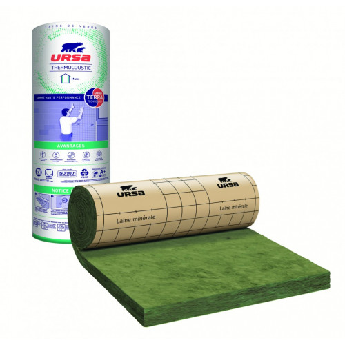 Pan roulé laine de verre Thermoscoustic 32QP Kraft URSA 2.7x1.2m Ep.100mm R3.15 - URSA