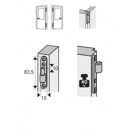 Paumelle acier pour porte HETTICH, L.115 x l.95 mm x Diam.15 mm - HETTICH