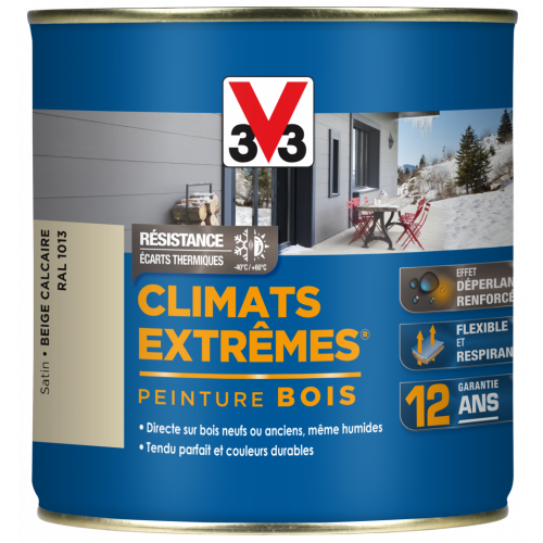 Peinture bois extérieur Climats extrêmes® V33, beige calcaire satiné 0.5 l - V33