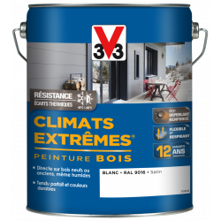 Peinture bois extérieur Climats extrêmes® V33, blanc satiné 5 l de marque V33, référence: B5986300