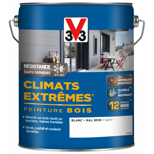 Peinture bois extérieur Climats extrêmes® V33, blanc satiné 5 l - V33