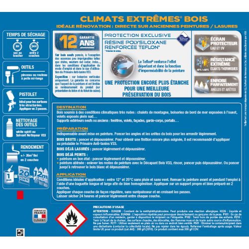 Peinture bois extérieur Climats extrêmes® V33, blanc satiné 5 l - V33