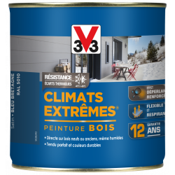 Peinture bois extérieur Climats extrêmes® V33, bleu bretagne satiné 0.5 l de marque V33, référence: B5986400