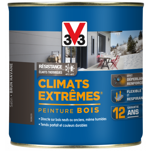 Peinture bois extérieur Climats extrêmes® V33, brun havane satiné 0.5 l - V33