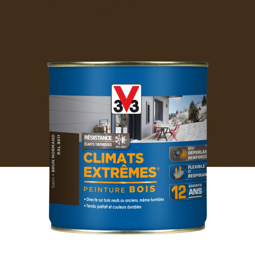 Peinture bois extérieur Climats extrêmes® V33, brun normand satiné 0.5 l - V33