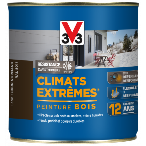 Peinture bois extérieur Climats extrêmes® V33, brun normand satiné 0.5 l - V33