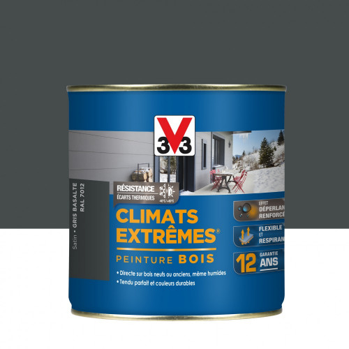 Peinture bois extérieur Climats extrêmes® V33, gris basalte satiné 0.5 l - V33