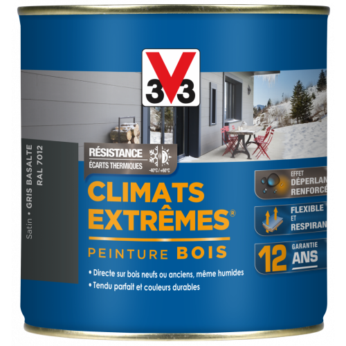 Peinture bois extérieur Climats extrêmes® V33, gris basalte satiné 0.5 l - V33