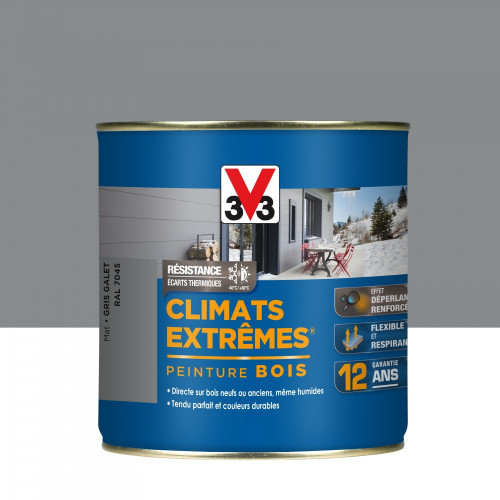 Peinture bois extérieur Climats extrêmes® V33, gris galet mat 0.5 l - V33