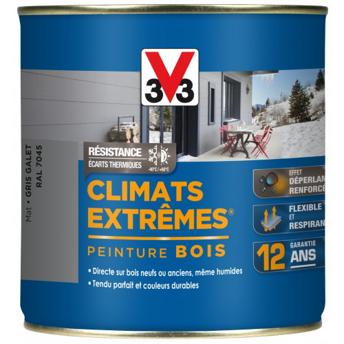 Peinture bois extérieur Climats extrêmes® V33, gris galet mat 0.5 l - V33