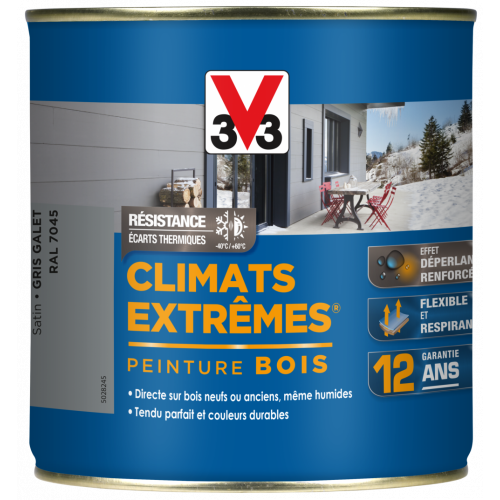 Peinture bois extérieur Climats extrêmes® V33, gris galet satiné 0.5 l - V33