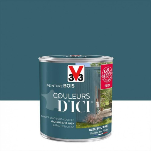 Peinture bois extérieur Couleurs d'ici® V33, bleu feutré velours 0.5 l - V33