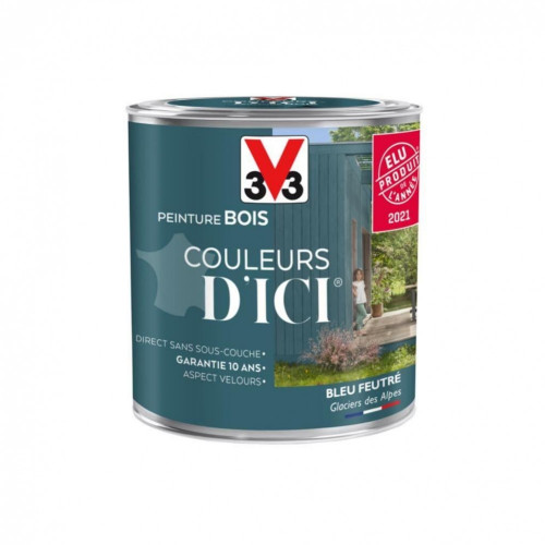 Peinture bois extérieur Couleurs d'ici® V33, bleu feutré velours 0.5 l - V33