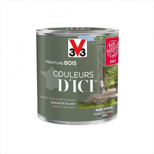 Peinture bois extérieur Couleurs d'ici® V33, kaki grisé velours 0.5 l - V33