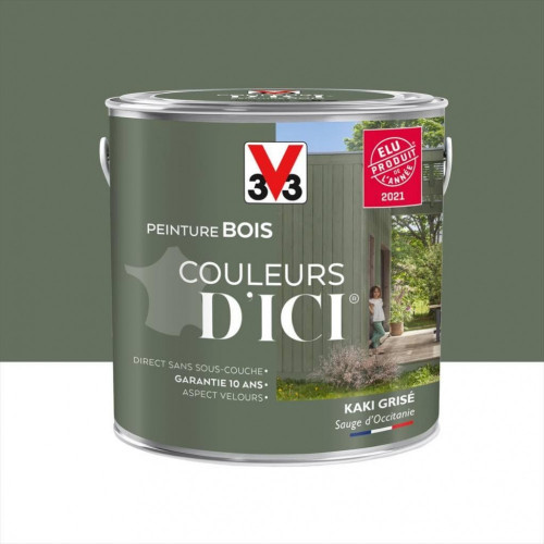 Peinture bois extérieur Couleurs d'ici® V33, kaki grisé velours 2 l - V33