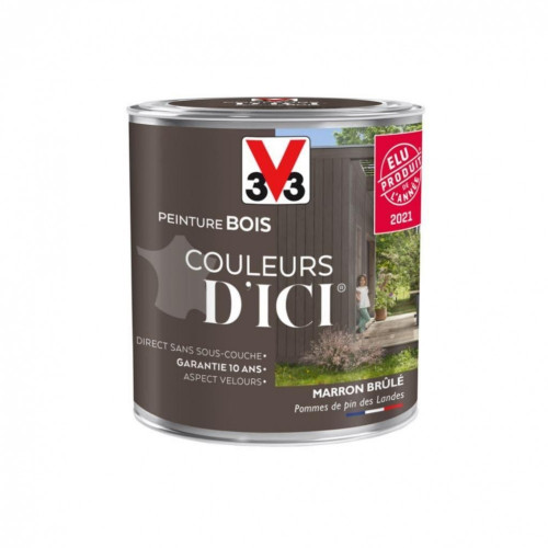 Peinture bois extérieur Couleurs d'ici® V33, marron brûlé velours 0.5 l - V33