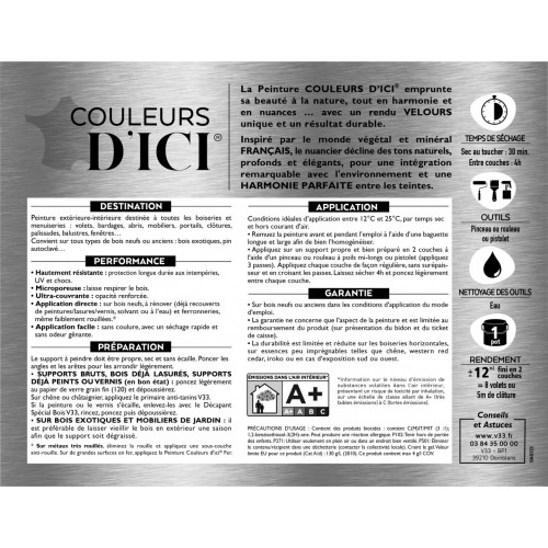 Peinture bois extérieur Couleurs d'ici® V33, marron brûlé velours 2 l - V33