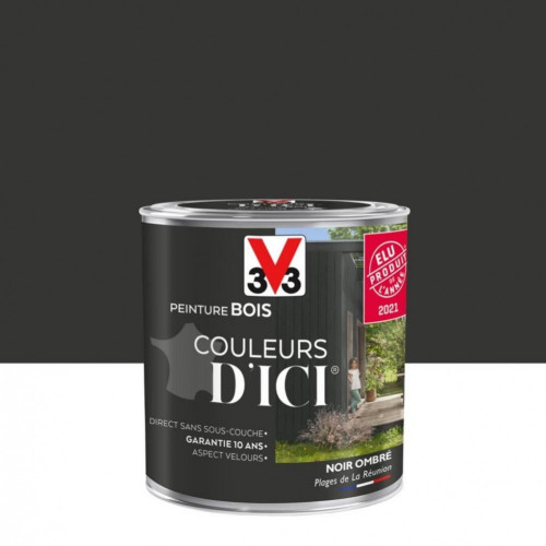 Peinture bois extérieur Couleurs d'ici® V33, noir ombré velours 0.5 l - V33