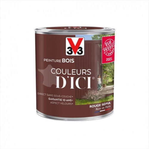 Peinture bois extérieur Couleurs d'ici® V33, rouge sépia velours 0.5 l - V33