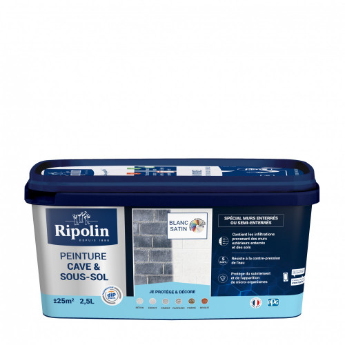 Peinture cave et sol Rip etanch, RIPOLIN blanc 2.5 l - RIPOLIN