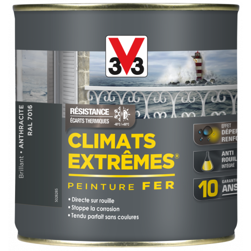 Peinture fer extérieur Climats extrêmes® V33 anthracite brillant 0.5 l - V33
