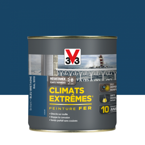 Peinture fer extérieur Climats extrêmes® V33 bleu bretagne brillant 0.5 l - V33