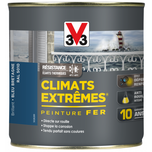 Peinture fer extérieur Climats extrêmes® V33 bleu bretagne brillant 0.5 l - V33