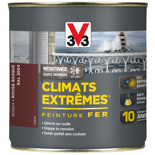 Peinture fer extérieur Climats extrêmes® V33 rouge basque brillant 0.5 l - V33