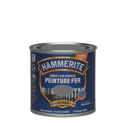 Peinture fer extérieur Direct sur rouille HAMMERITE gris ardoise martelé 0.25 l - HAMMERITE