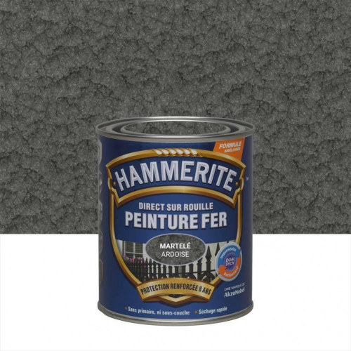 Peinture fer extérieur Direct sur rouille HAMMERITE gris ardoise martelé 0.75 l - HAMMERITE