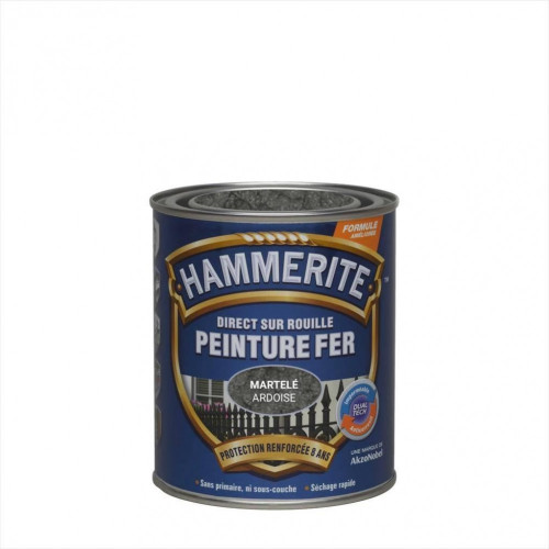 Peinture fer extérieur Direct sur rouille HAMMERITE gris ardoise martelé 0.75 l - HAMMERITE