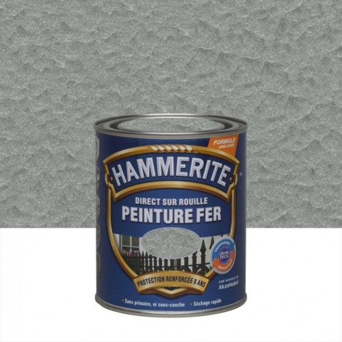 Peinture fer extérieur Direct sur rouille HAMMERITE gris argent martelé 0.25 l - HAMMERITE