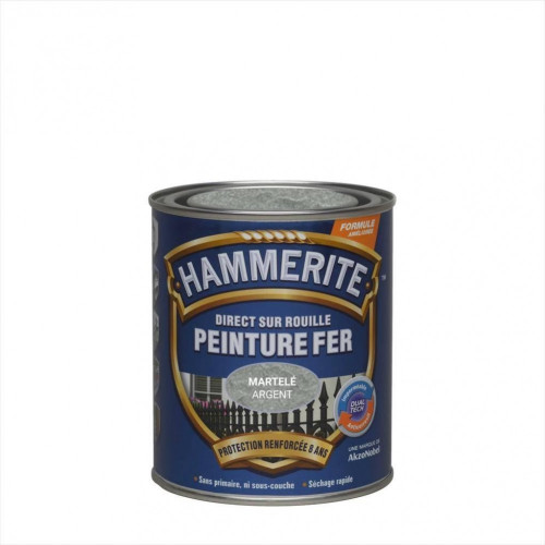 Peinture fer extérieur Direct sur rouille HAMMERITE gris argent martelé 0.75 l - HAMMERITE