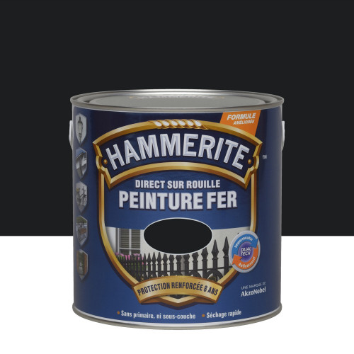 Peinture fer extérieur Direct sur rouille HAMMERITE noir brillant 2.5 l - HAMMERITE