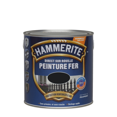 Peinture fer extérieur Direct sur rouille HAMMERITE noir brillant 2.5 l - HAMMERITE