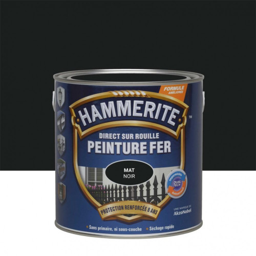 Peinture fer extérieur Direct sur rouille HAMMERITE noir ferronnerie mat 2.5 l - HAMMERITE