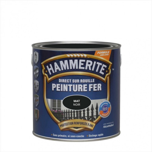 Peinture fer extérieur Direct sur rouille HAMMERITE noir ferronnerie mat 2.5 l - HAMMERITE