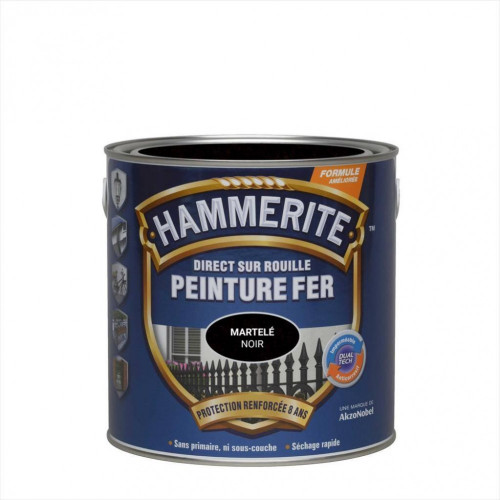 Peinture fer extérieur Direct sur rouille HAMMERITE noir martelé 2.5 l - HAMMERITE