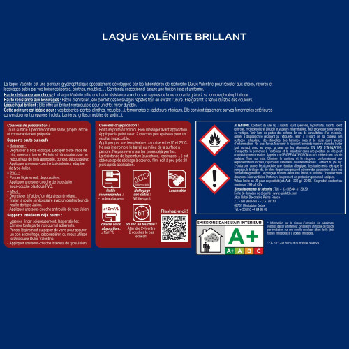 Peinture laque boiserie Valénite blanc brillant 2 L - DULUX VALENTINE - DULUX VALENTINE