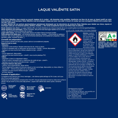 Peinture laque boiserie Valénite lin clair satiné 2 L - DULUX VALENTINE - DULUX VALENTINE