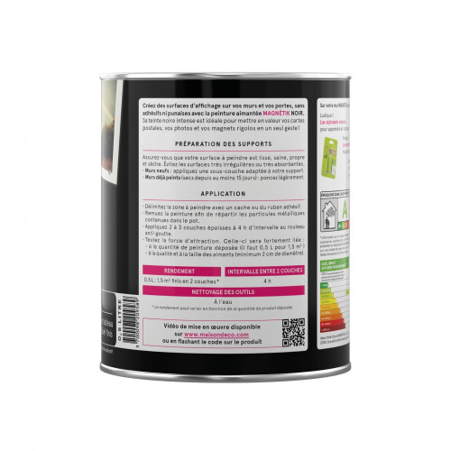 Peinture magnétique noir satin MAISON DECO Magnétik c'est génial ! 0.5 l - MAISON DECO