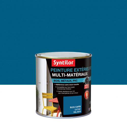 Peinture multimatériau extérieur SYNTILOR bleu capri satiné 0.5 l - SYNTILOR