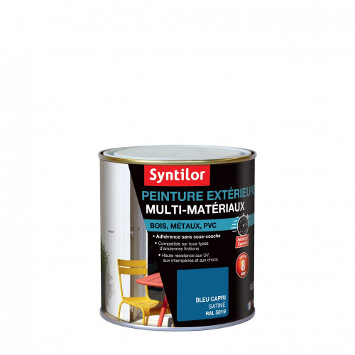 Peinture multimatériau extérieur SYNTILOR bleu capri satiné 0.5 l - SYNTILOR