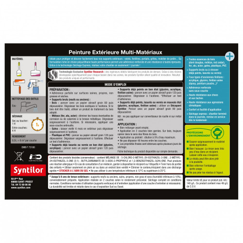 Peinture multimatériau extérieur SYNTILOR brun normand satiné 0.5 l - SYNTILOR