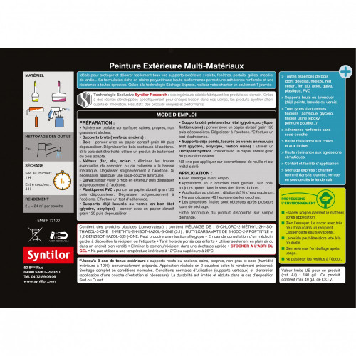 Peinture multimatériau extérieur SYNTILOR brun normand satiné 2 l - SYNTILOR