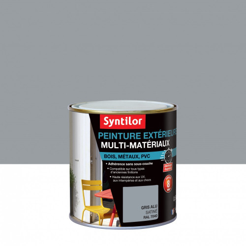 Peinture multimatériau extérieur SYNTILOR gris alu satiné 0.5 l - SYNTILOR